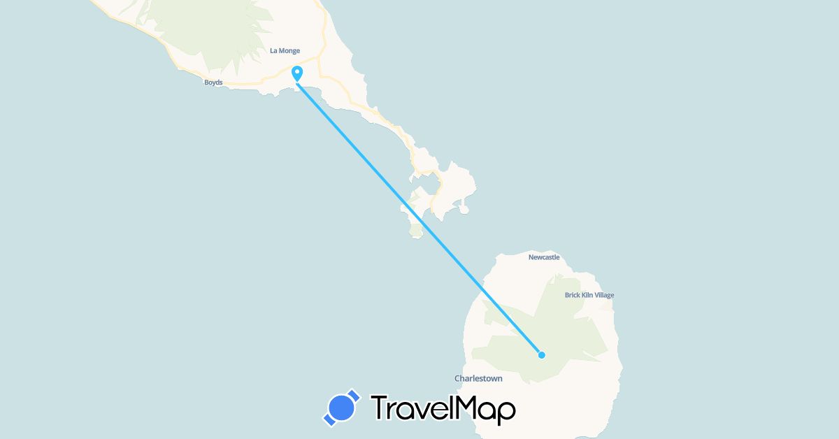 TravelMap itinerary: driving, boat in Saint Kitts and Nevis (North America)
